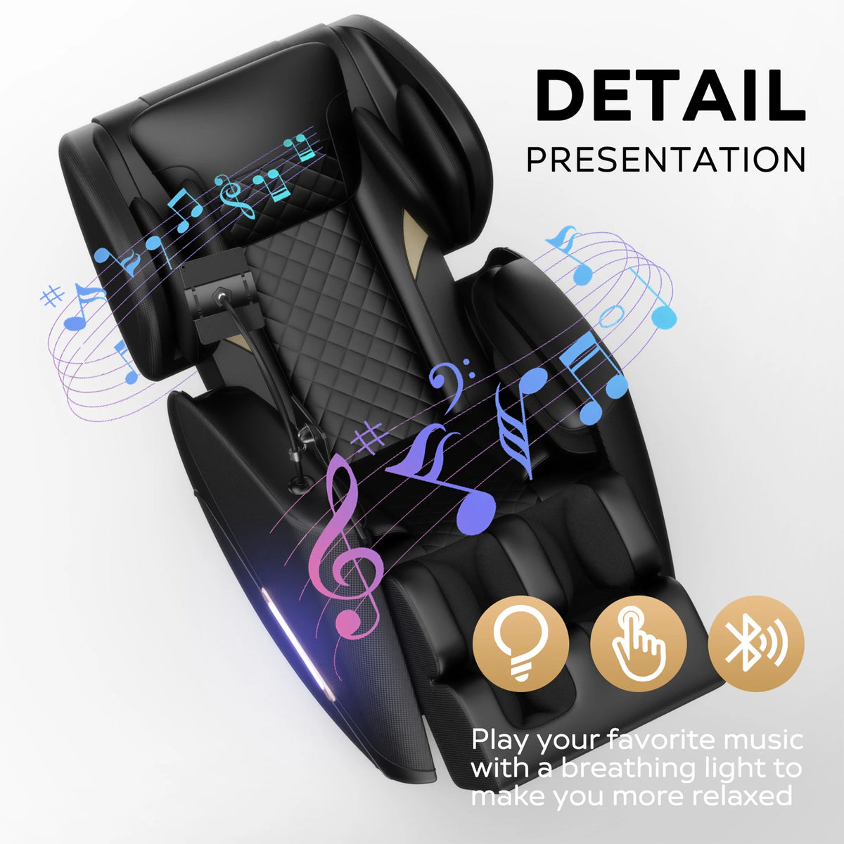Massage Chair, Full Body Zero Gravity Massage Chair Electric Recliner Chair with Airbag Massage, Heat, Retractable Footstool, Bluetooth Audio Connection and Portable Stand, Black