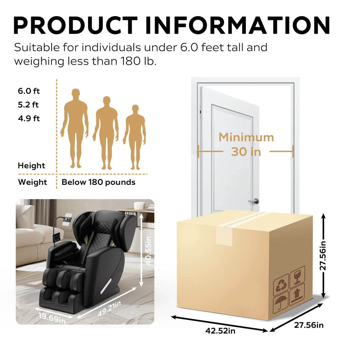 Massage Chair, Full Body Zero Gravity Massage Chair Electric Recliner Chair with Airbag Massage, Heat, Retractable Footstool, Bluetooth Audio Connection and Portable Stand, Black